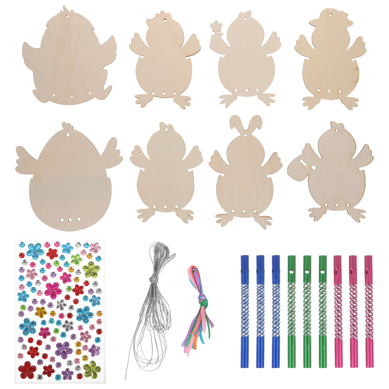 

1 Set Of Wooden Chick Chime Diy Kit Easter Theme Handmade Hanging Ornament Parent-Child Activity Educational Craft Balcony