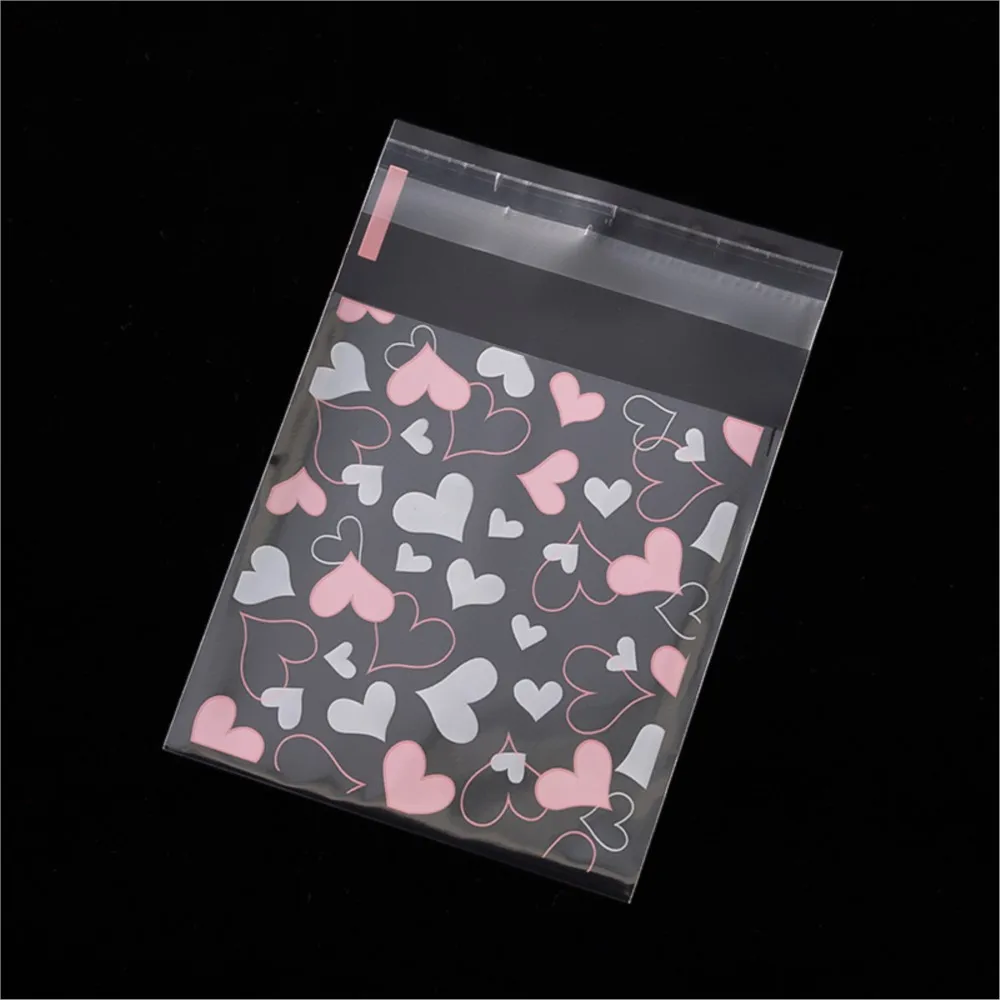 Coração claro Candy Bag, saco de plástico transparente, adequado para casamento DIY, decoração de aniversário, embalagem de presente Pouch, 7x7, 10x10cm, 100pcs