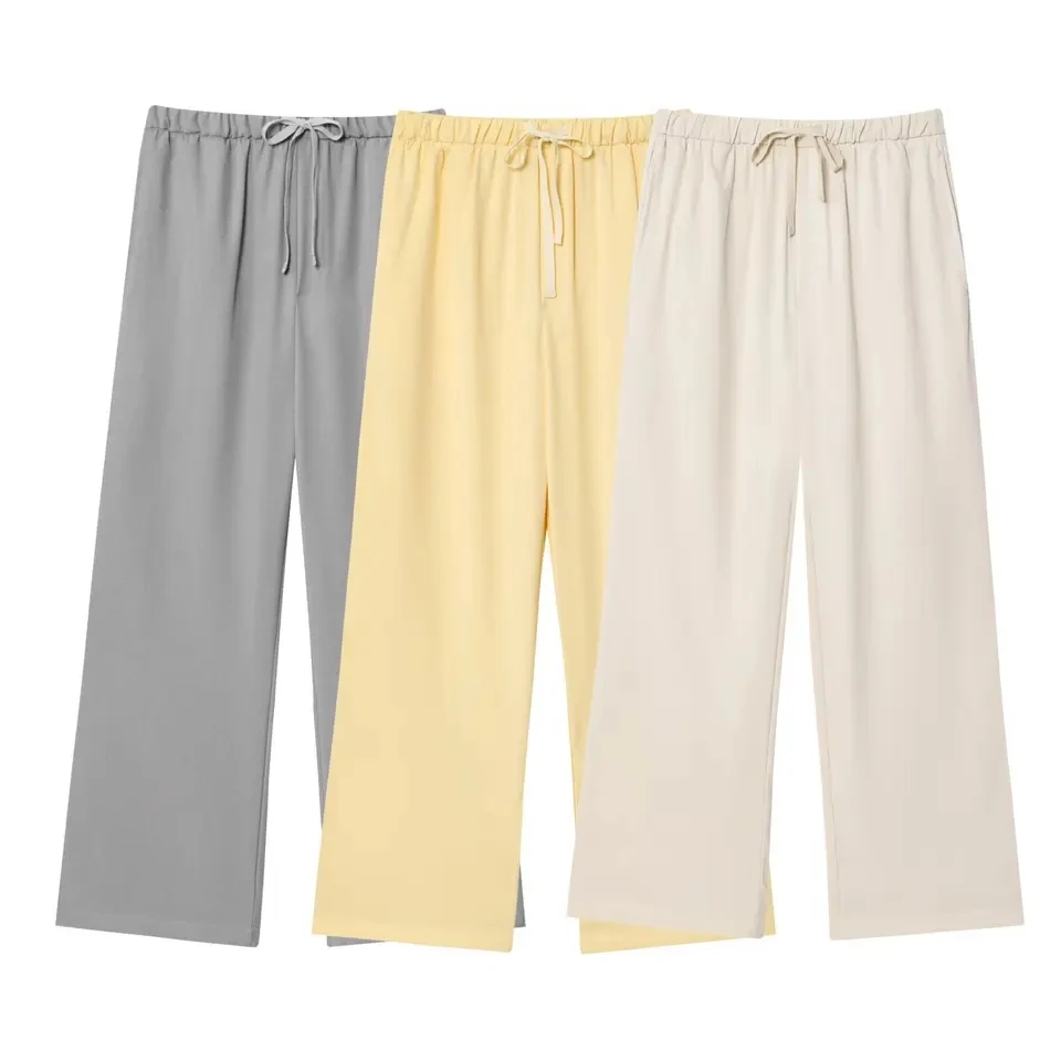 

2025 New Gray Yellow Apricot Cuffed Drawstring Jogger Pants Women Casual Versatile Sport Pants Loose Slimming Long Trousers