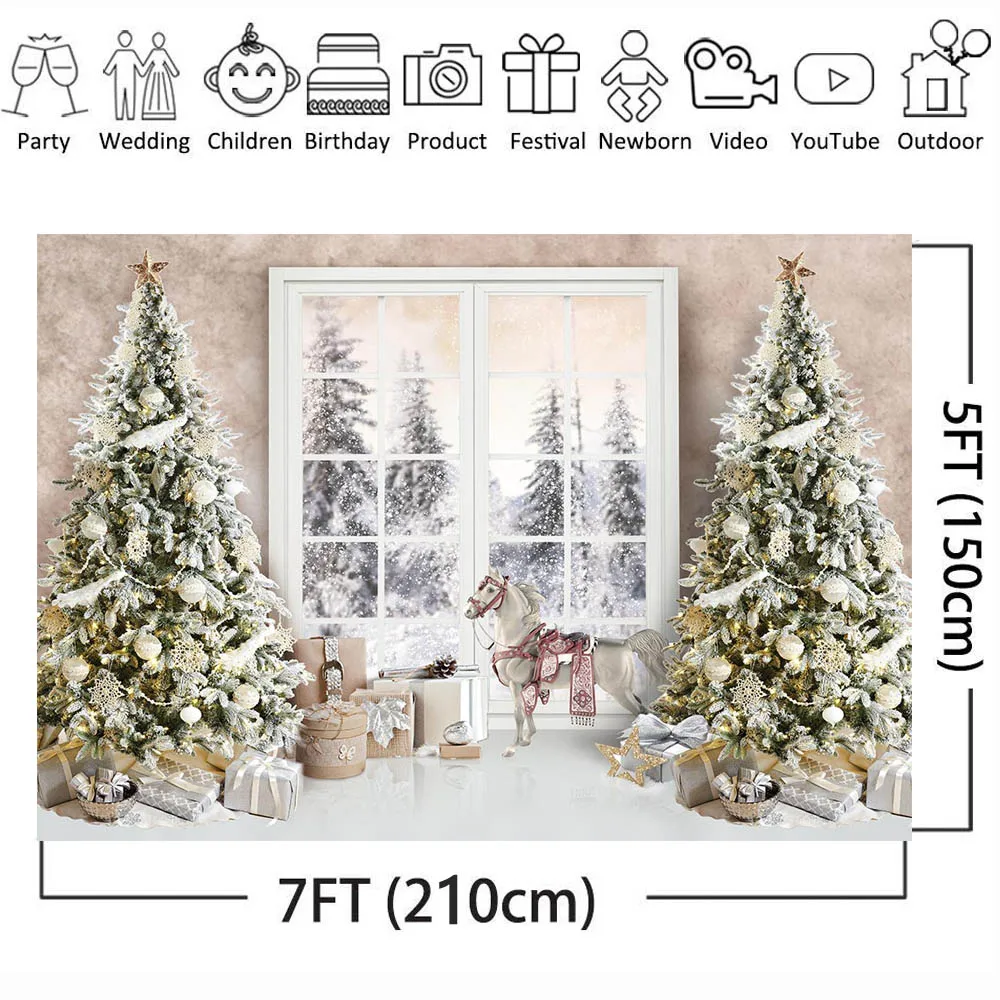 Mocsicka boże narodzenie tło dla fotografii choinka okno las rodzina portret zdjęcie tło Studio Photoshoot Backdrops