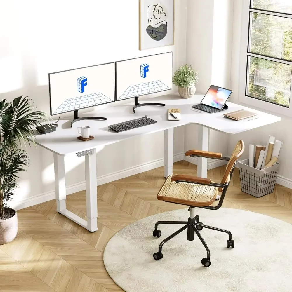 Corner Desk Dual Motor 4 Legs L Shaped Standing Desk  Computer Electric Sit Stand Up Desk Adjustable Home Office Table