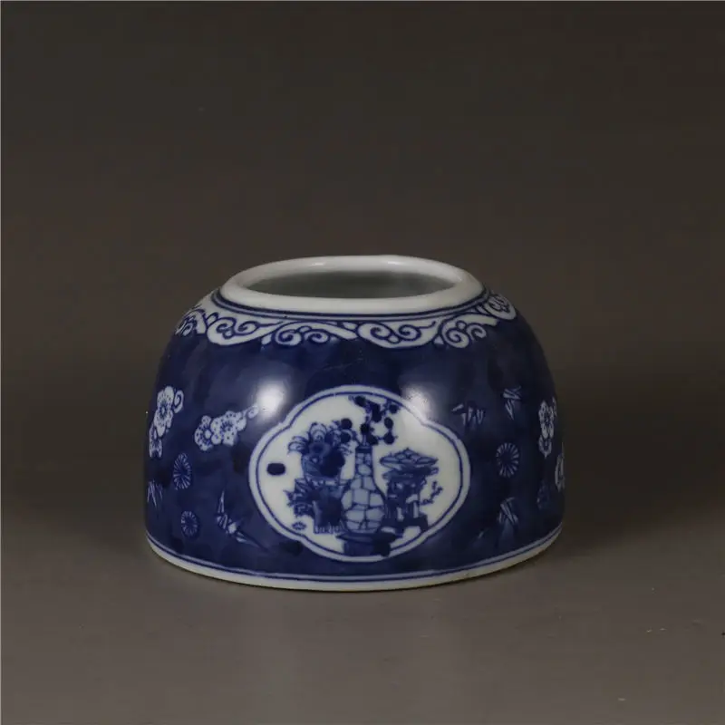 

Kangxi Leaf Style Синий и Белый Ледяная Сливовая Узор Баночка Для Воды Ручка Шайба Водный Бен Антикварная Народная Коллекция Нефрит Имитация Античный