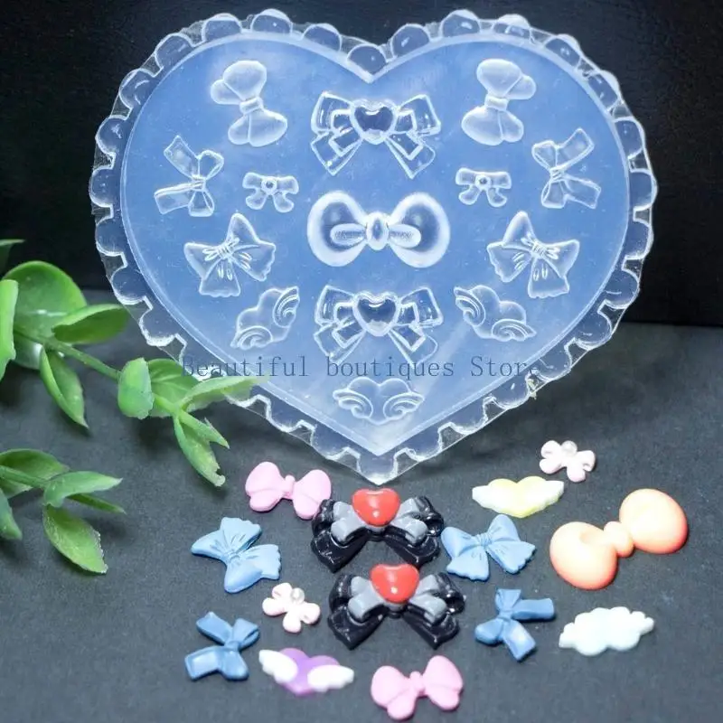 U4LF Versatile Bows Nail Art Casting Mold Embossed Silicone Molds for Nail Decorations Sculpture Molds Manicures Mould Tools
