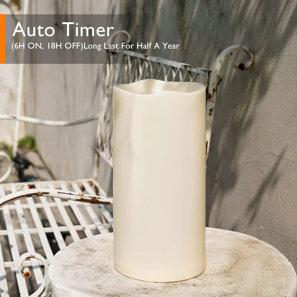 Extra Large Outdoor Waterproof Flameless Candle with Timer Garden Lanterns Long Lasting LED Glow Weatherproof Decoration