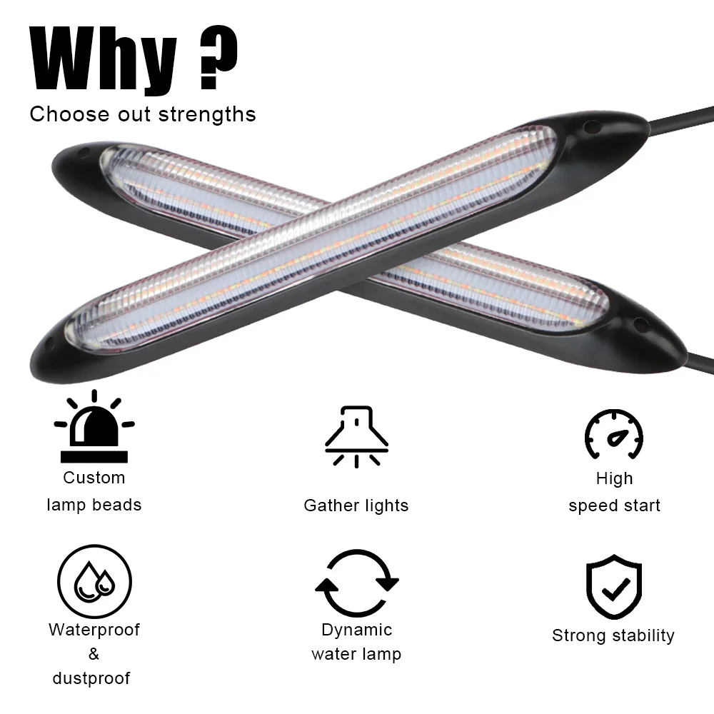 Car LED Daytime Running Light 2 Pcs/set Turn Signal Car Styling DRL Light Headlight Strip Universal Car Modified Streamer Strip