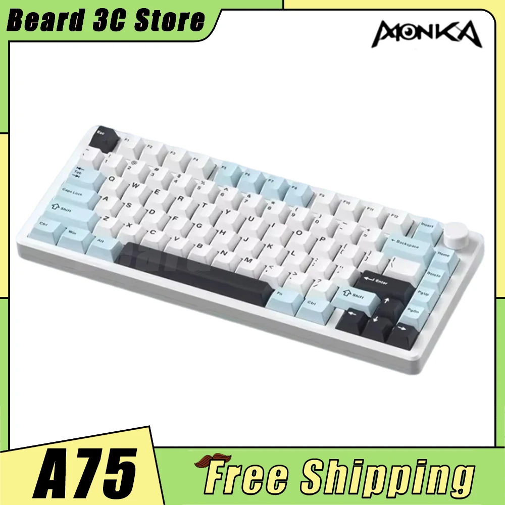 MONKA A75 Mechanical Keyboard Three Mode Aluminium Alloy Wireless Gaming Keyboard Hot Swap Custom Gasket PC Gamer Accessories