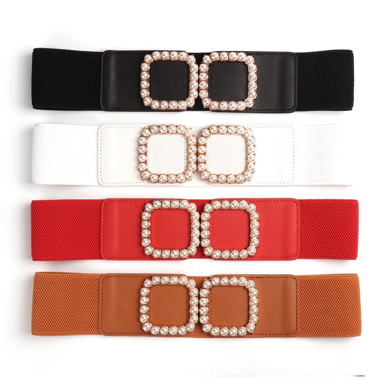 لؤلؤة مربعة مشبك Cummerbunds لفستان الفتيات حفل زفاف تزيين اكسسوارات موضة أحزمة الخصر المرنة للنساء