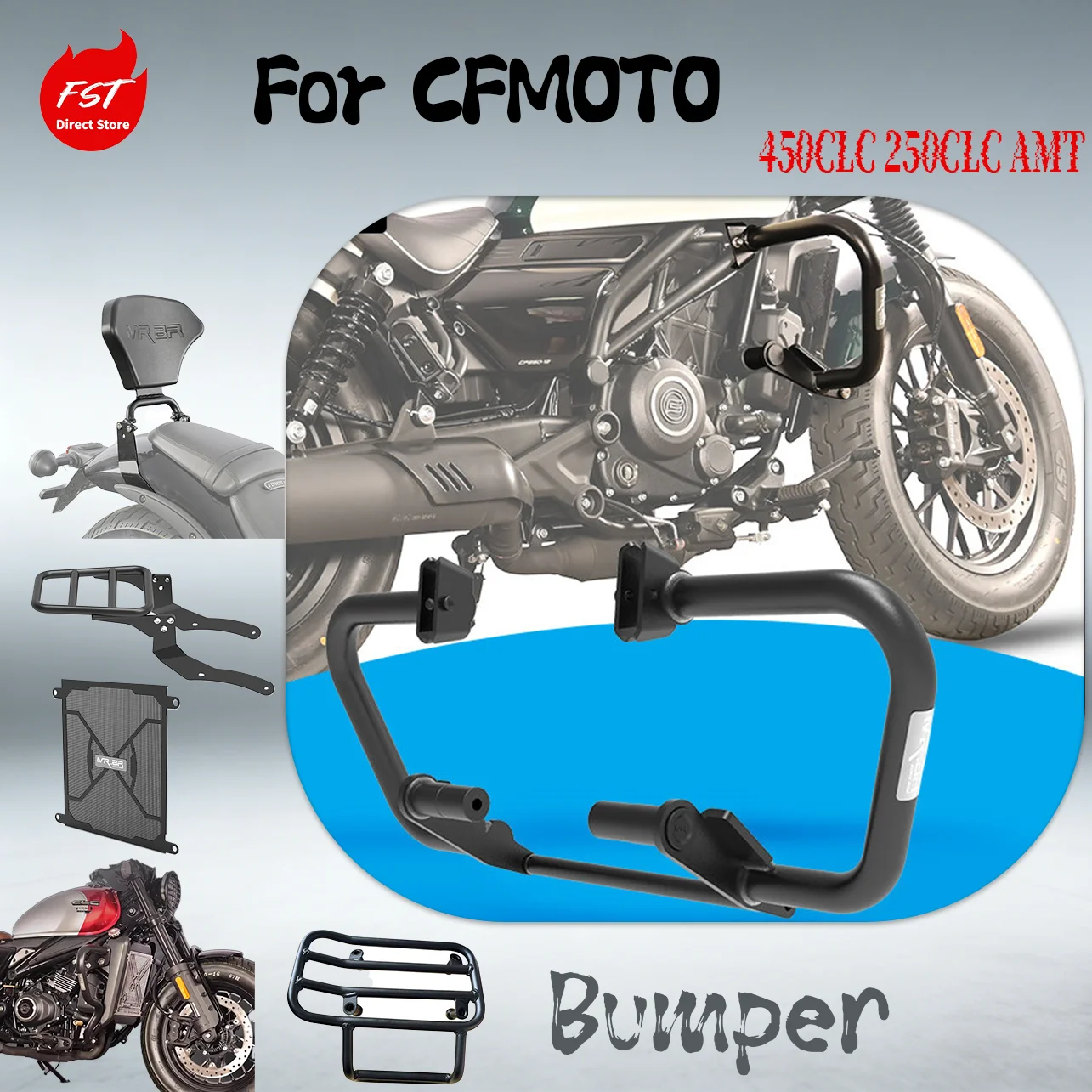 

Crash Bars Engine Guards For CFMOTO 450CLC 250CLC AMT, Retro Cruiser Bumper, Tail Rack, Radiator Grill Protector
