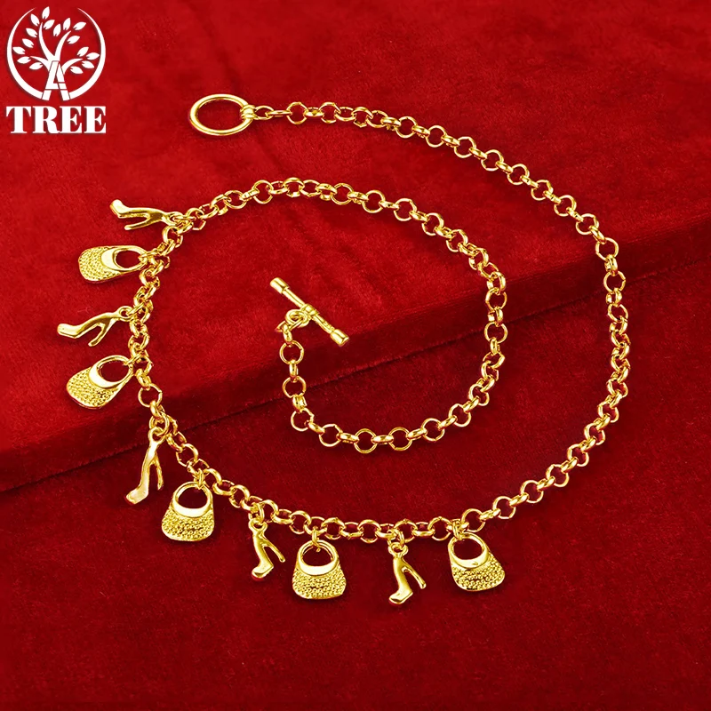 ALITREE 24K Yellow Gold Necklaces For Woman High Heels/Bags Chain Lady Party Wedding Fashion Jewelry Birthday Christmas Gifts