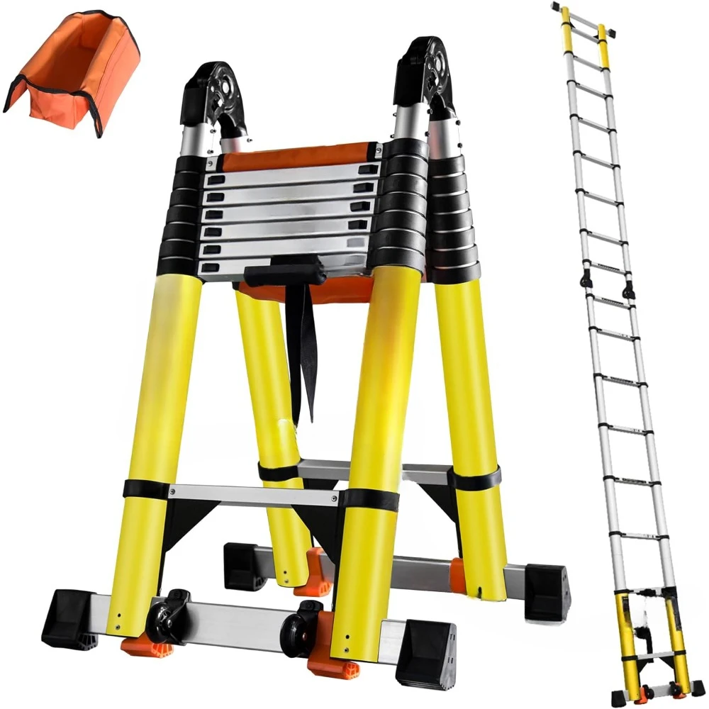 Type-A Collapsible Ladder Adjustable Extension Ladder 8+8 Foot Step Ladders 330lbs Capacity Portable Aluminum (2024 Widened)