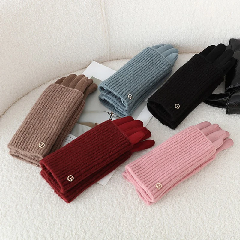 3 Ways to Wear Removable Winter Women Gloves Keep Warm Touch Screen Knitted Suede Solid Soft Add Velvet Not Bloated Prevent Cold