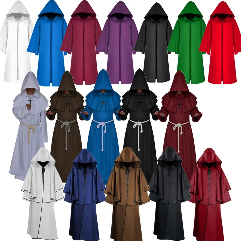 Medieval Hooded Long Dress Cloak Sleeveless Witch Guide Five Color Shawl Halloween Secret Room Witch Long Skirt Costume