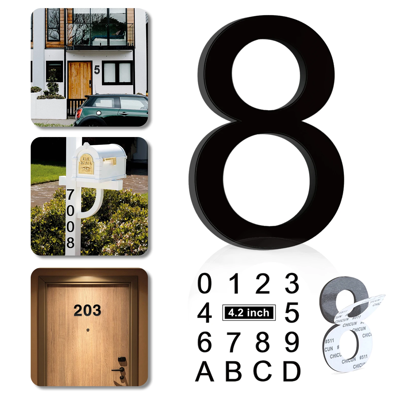 0 To 9 3D Number Sticker Self Adhesive  Acrylic Door Plate Sign  For Home Mailbox Hotel Address Door Label Home Decor