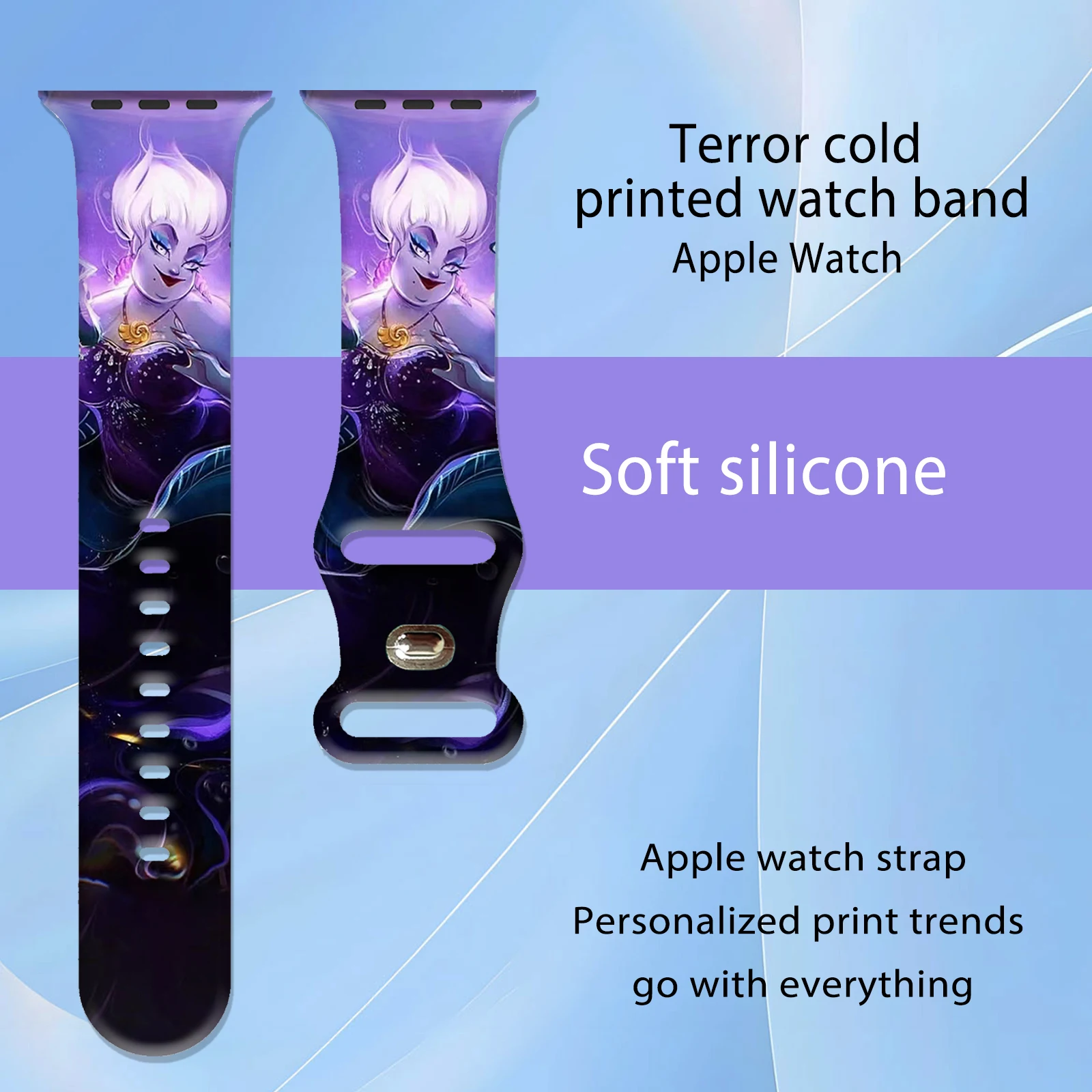 ديزني أورسولا سلسلة طباعة حزام لساعة أبل 11 10 9 8 SE سيليكون الفرقة استبدال حزام الساعات ل iWatch 46 مللي متر 44 مللي متر 42 مللي متر 41 مللي متر