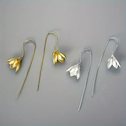 Bohemian vegetal magnolia blossom gold-plated silver-plated literary fresh long female earrings