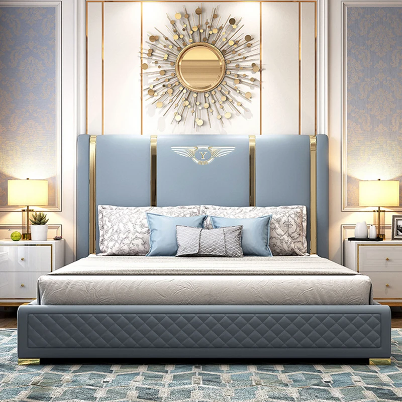 luxury bed room modern king size  leather  metal beds set luxury  queen size furniture bed