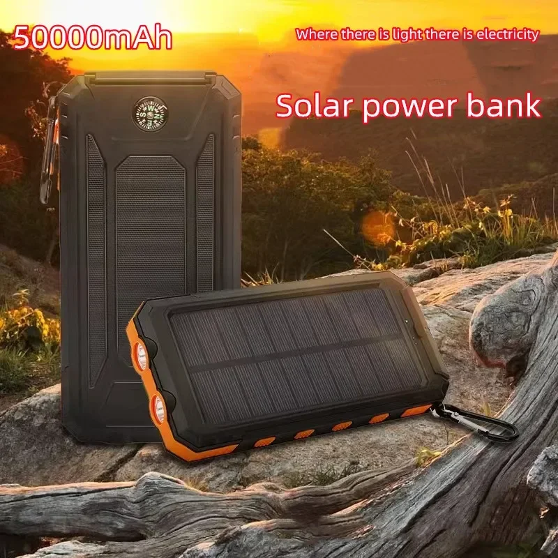 

50000mAh Large Capacity Solar Power Bank Portable Outdoor Wild Fishing Camping Backup Power Supply with Compass Fast Charging