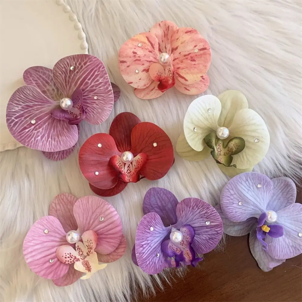 Cloth Flower Hair Clip Pearl Korean Style Orchid Flower Hairpin Seaside Vacation Headwear Butterfly Orchid Girl Hair Clip Girl