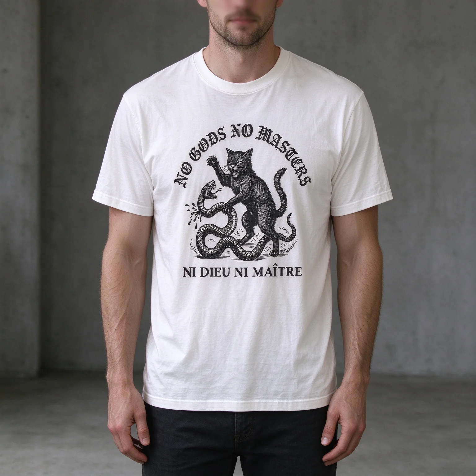 Black Cat and Snake Vintage Engraving Graphic T Shirt Unisex Cotton Short Sleeve Retro Dark Art Streetwear Tops