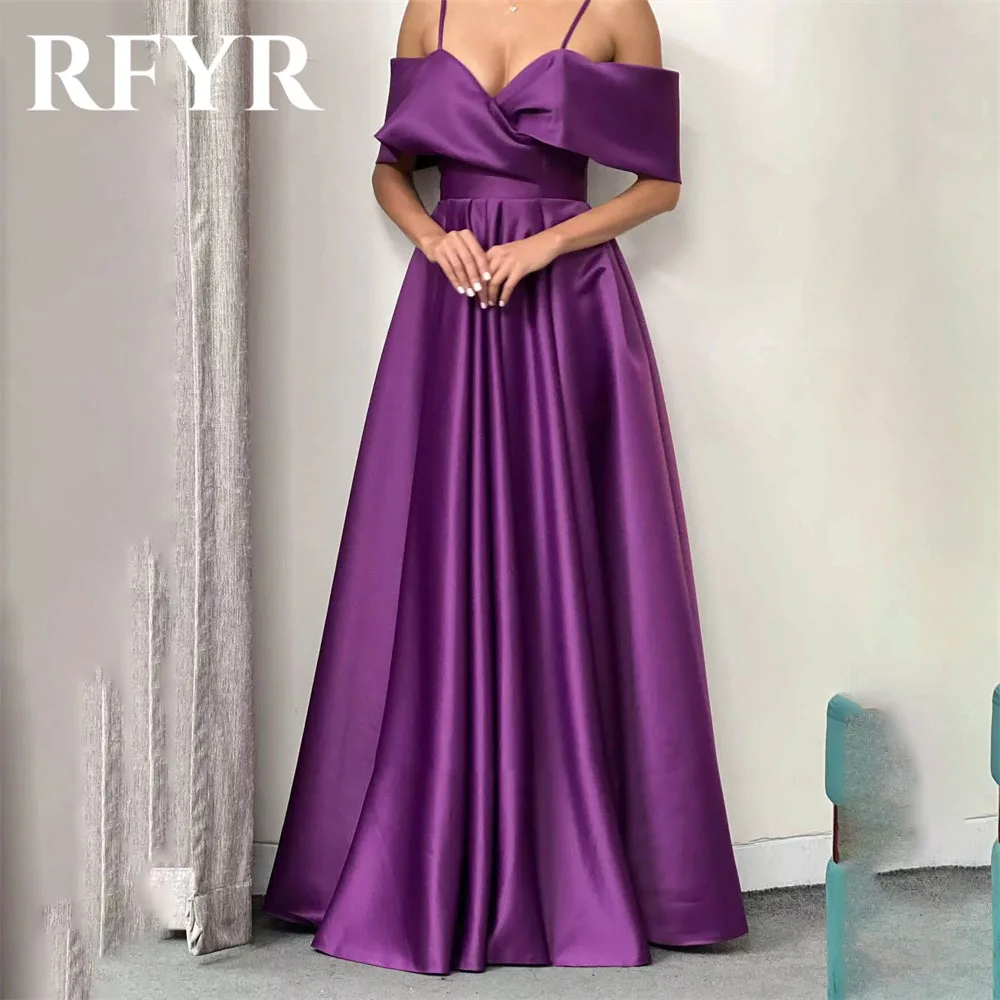 

RFYR Purple Elegant Spaghetti Strap Women Evening Dresses Simple Pleat Off the Shoulder Beach Ruched Prom Gowns Dress Customized