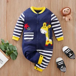 Spring And Autumn Boys And Girls Cute Cartoon Giraffe Printed Cotton Comfortable Long Sleeve Baby Bodysuit