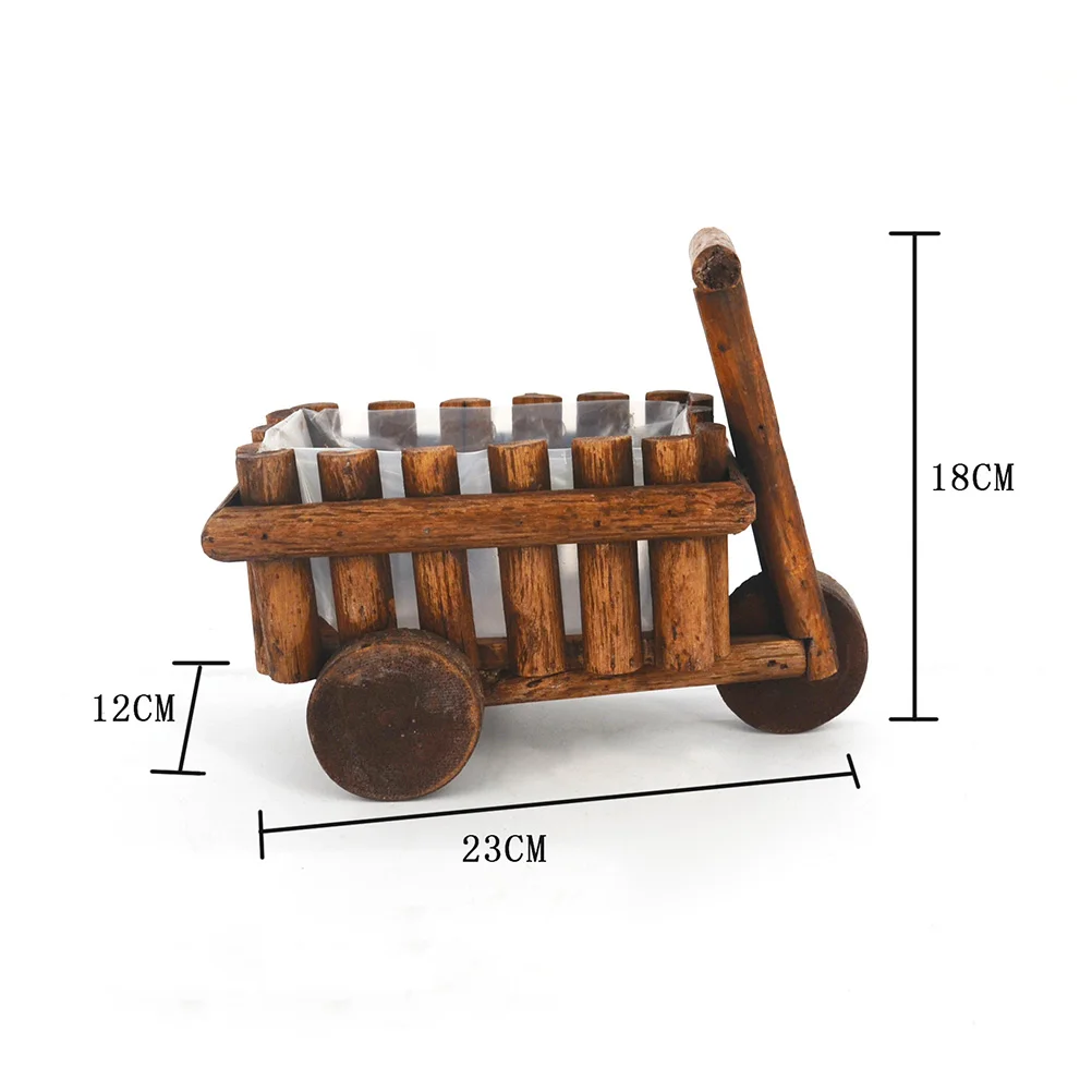 Pojemnik na sukulenty Mała doniczka na kwiaty Drewniany wózek Doniczka Ozdobna taczka na zewnątrz Dekoracja ogrodowa