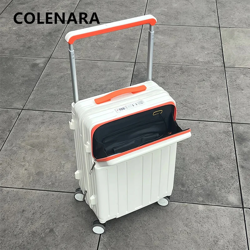 

COLENARA ABS+PC Suitcase Front Opening Boarding Case USB Charging Trolley Case 20"22"24"26 Inch Multifunctional Laptop Luggage