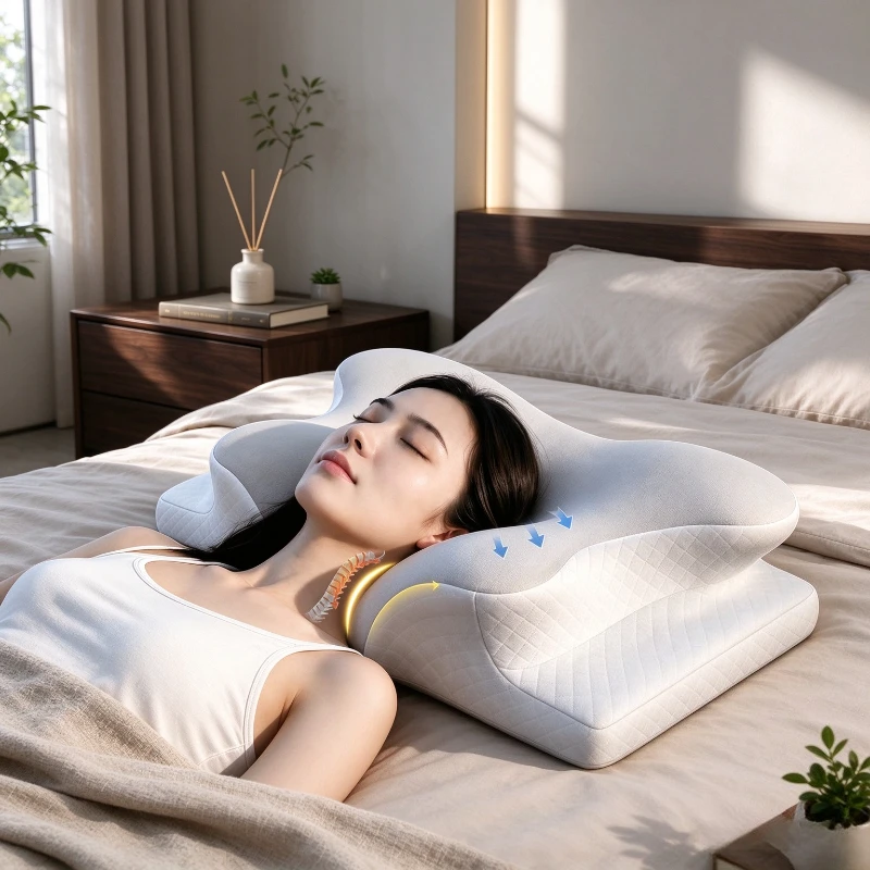 Ergonomic Butterfly Memory Foam Pillow, Slow Rebound Zoned Neck Support with Breathable Cover for Bedroom Daily Comfort Use