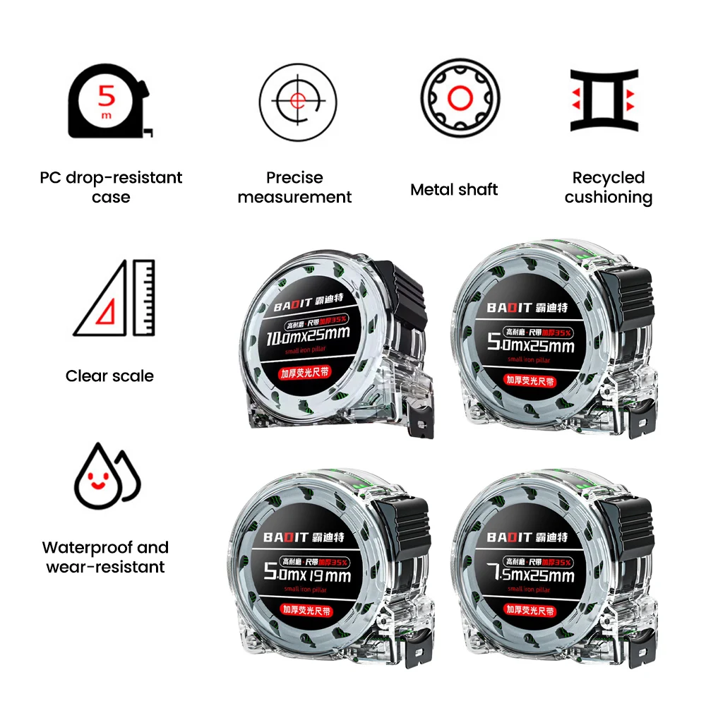 5M 7.5M 10M Tape Measure Laser Inkjet Metric Tape Aço Carbono Self-locking Tape Measuring Portable Construction Tools