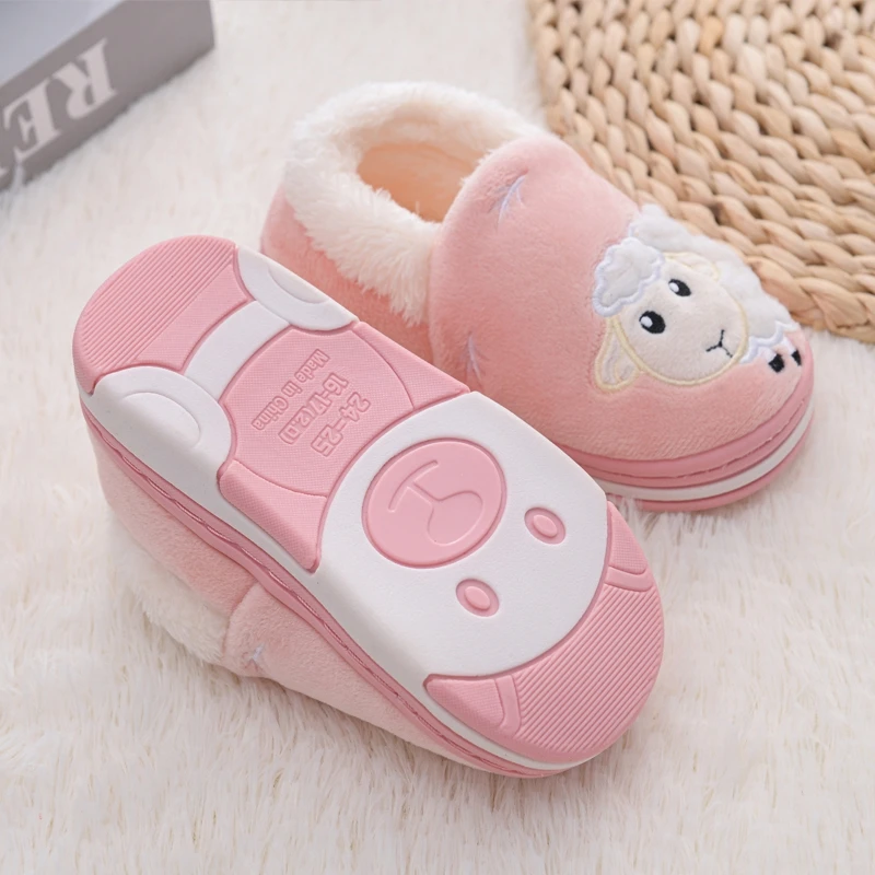 Toddler Girl Slippers Winter Shoes Little Kid Casual Home Wear Baby Warm Anti-slip Loafers Cartoon Sheep Children House Footwear