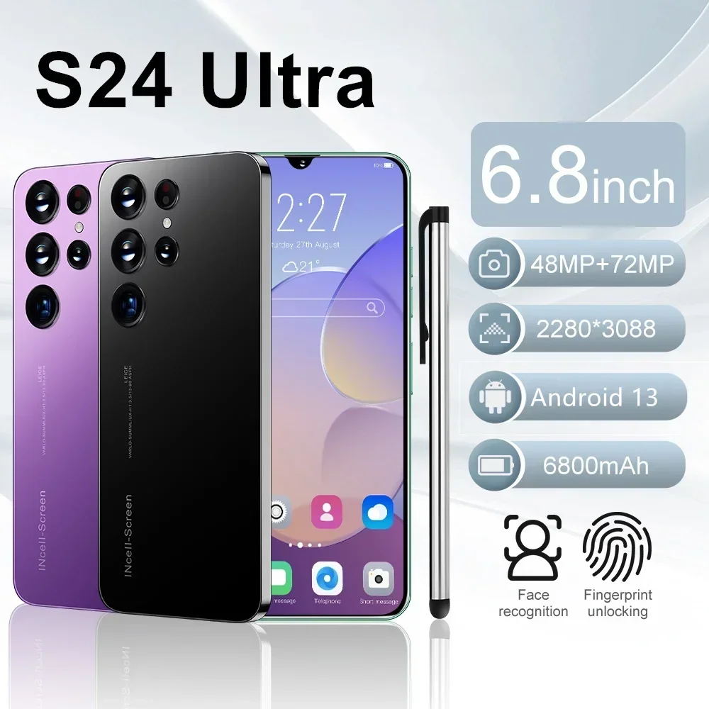 

S24 ультра мобильные телефоны 6,8 HD экран смартфон оригинальный 16G + 1T 5G Dual Sim Celulares Android разблокированный 72MP 6800mAh сотовый телефон