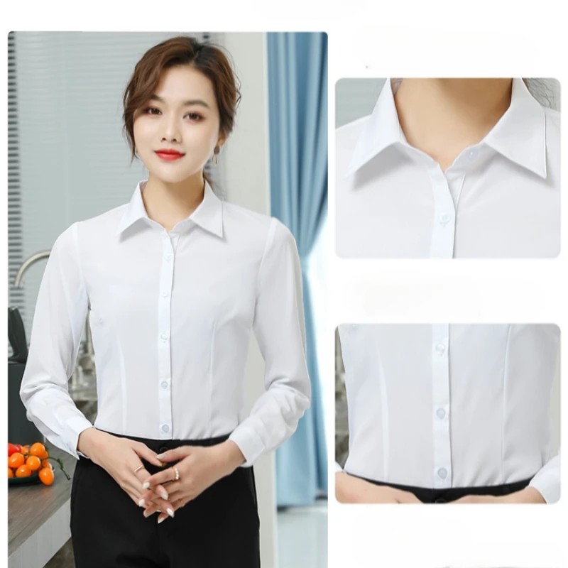 2024 Autumn Women\'s White Shirt Long Short Sleeve Professional Slim Fit Workwear Blue Black Womens Tops Office Attire for Women