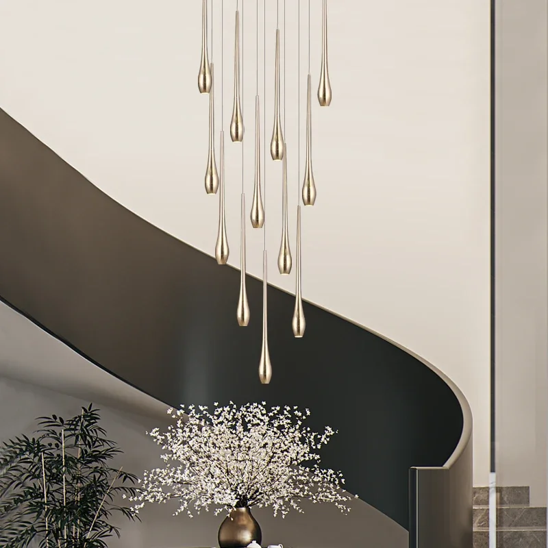 

Modern Led Gold Chandelier Simple Water drop Design Luxury Villa Living Room Restaurant Kitchen mall stairs Decor Hanging lamps