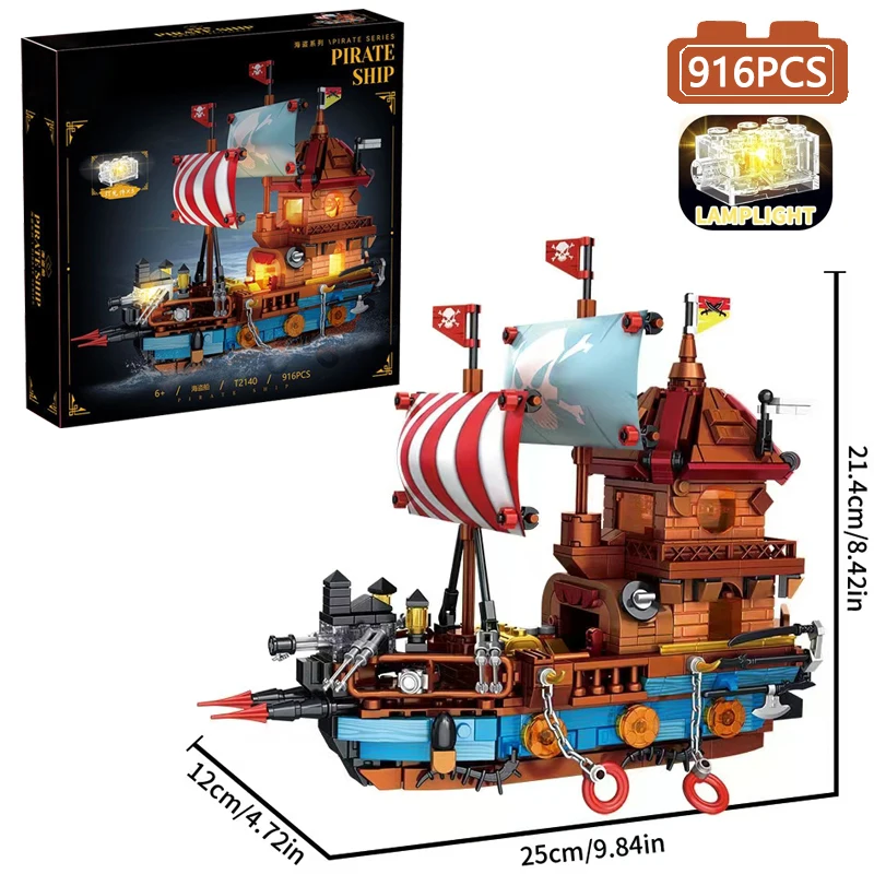 

Ideas Series Pirate Ship Model Building Blocks Medieval Boat Sailing Ship Model Bricks Toys For Kid Birthday Gifts With LED MOC
