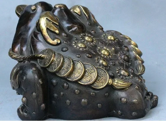 

Marked Old China Bronze Copper Gilt Carved Wealth Coin Money Golden Toad Statue