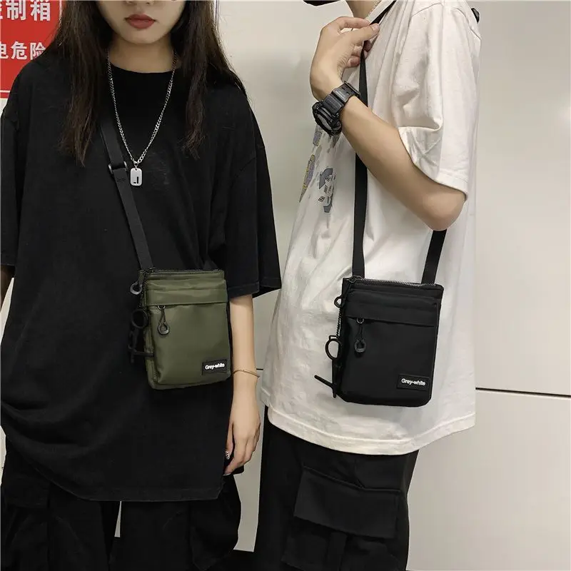 Messenger Sling Bags for Men Casual Canvas Zipper Crossbody Pouch Simple Small Crossbody Shoulder Bag Men Bag with Keychain