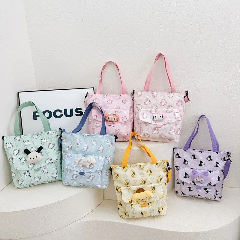 Cartoon Sanrioed Kuromi Cinnamoroll My Melody Pochacco Hellokittys Canvas Single Shoulder Crossbody Bag Handbag Tutoring Bag