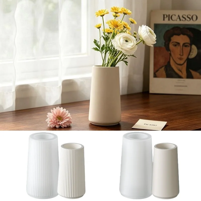 Smooth Striped Vase Silicone Mold DIY Living Bedroom Home Decoration Ornament Resin Molds Flower Arrangement Container Making