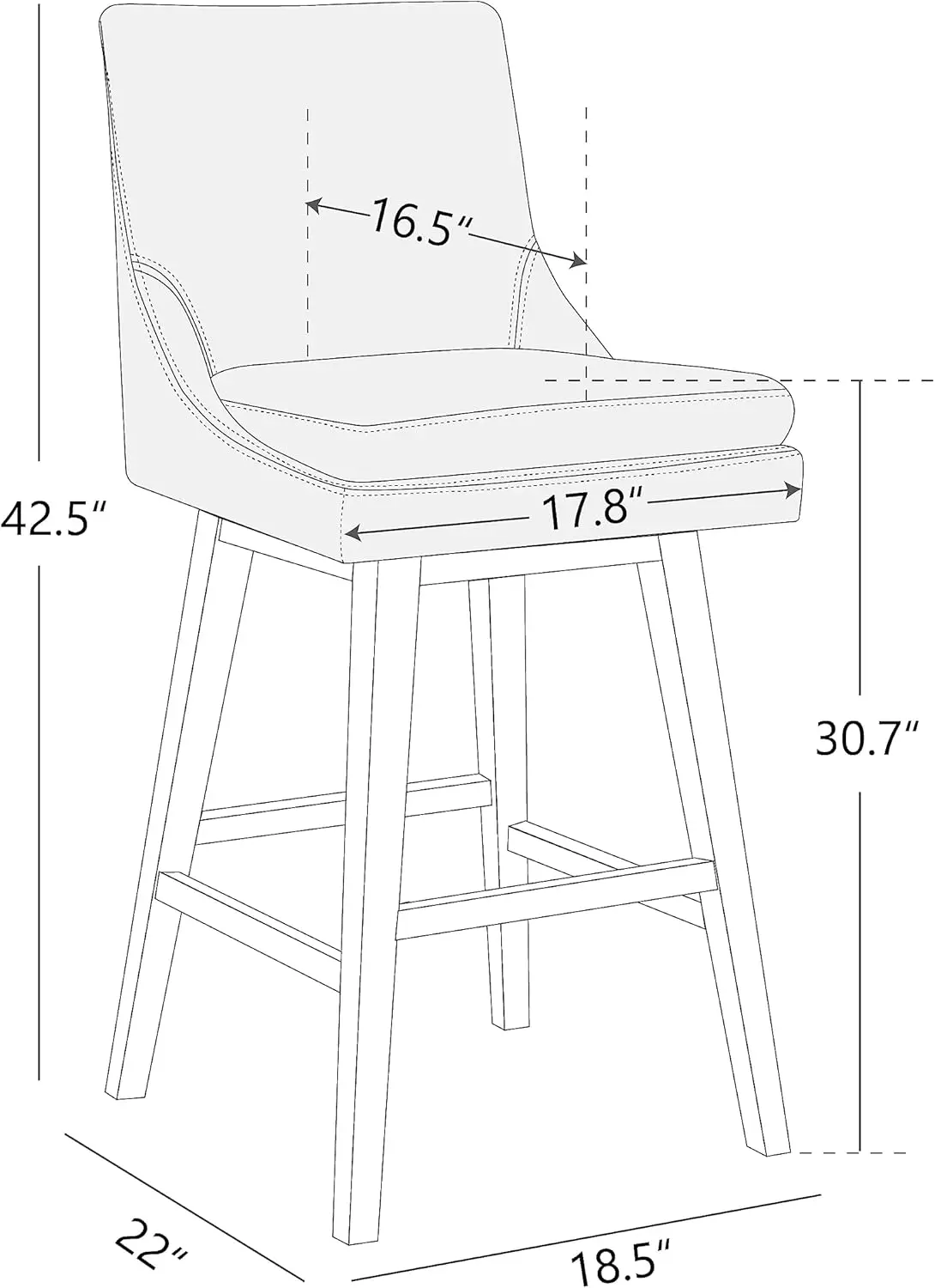 CHITA Bar altezza sgabello girevole con schienale Set di 2, sgabello da Bar imbottito certificato FSC, altezza sedile 30.7 "H, tessuto in avorio