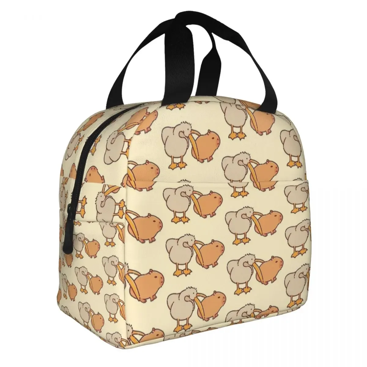 Pelican And Capybaras Very Cute Insulated Lunch Bags Large Reusable Cooler Bag Tote Lunch Box Work Outdoor Food Storage Bags