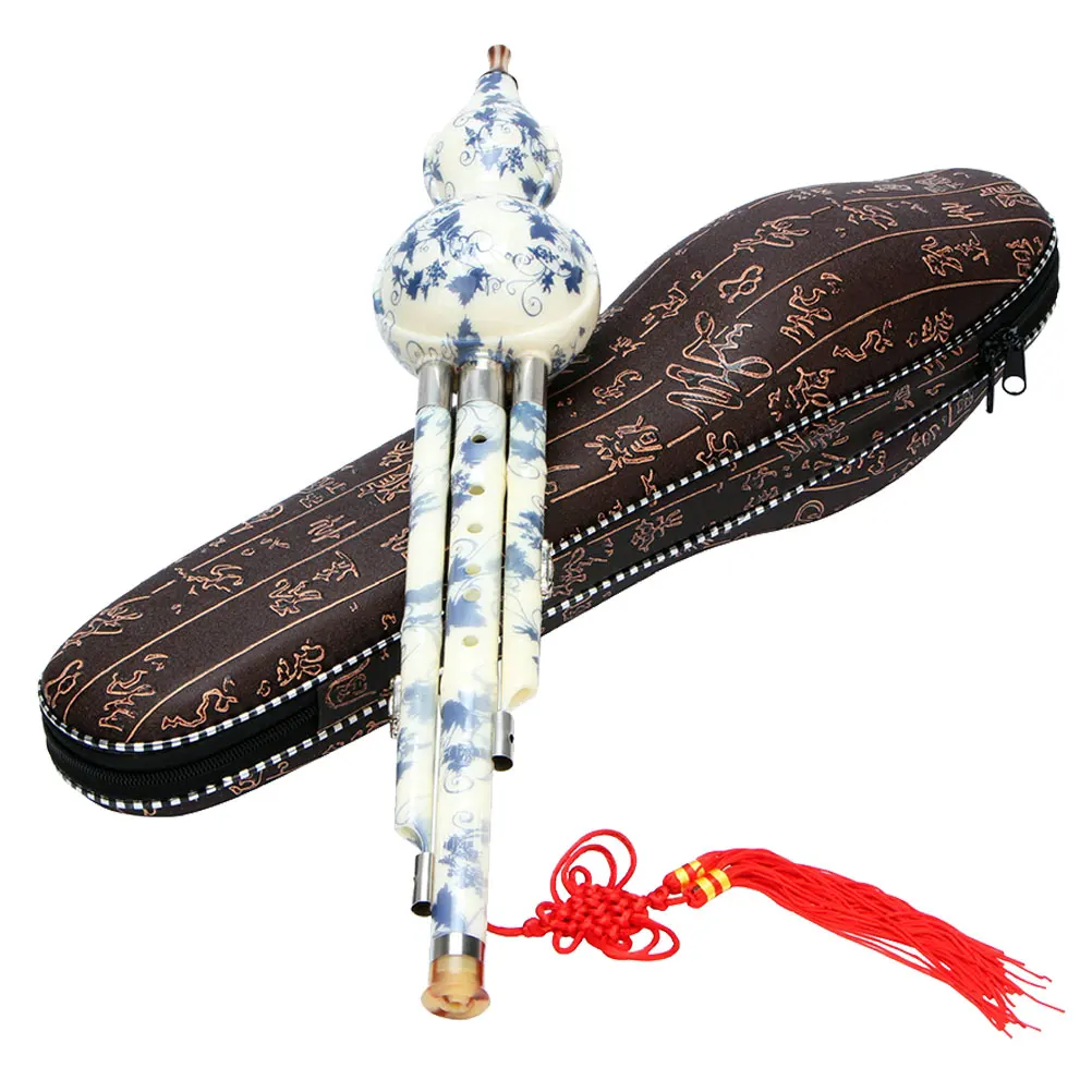 

Blue White Porcelain Hulusi Cucurbit Flute Musical Instrument Synthetic Gourd Beginner Pure Tone Elegant Pattern Bamboo Pupils