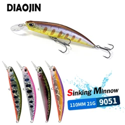 110mm 21g Heavy Weight Sinking Minnow Long-range RYUKI 110S Fishing Bait for Sea Bass Leurre de peche Twitch Minnow Supplies