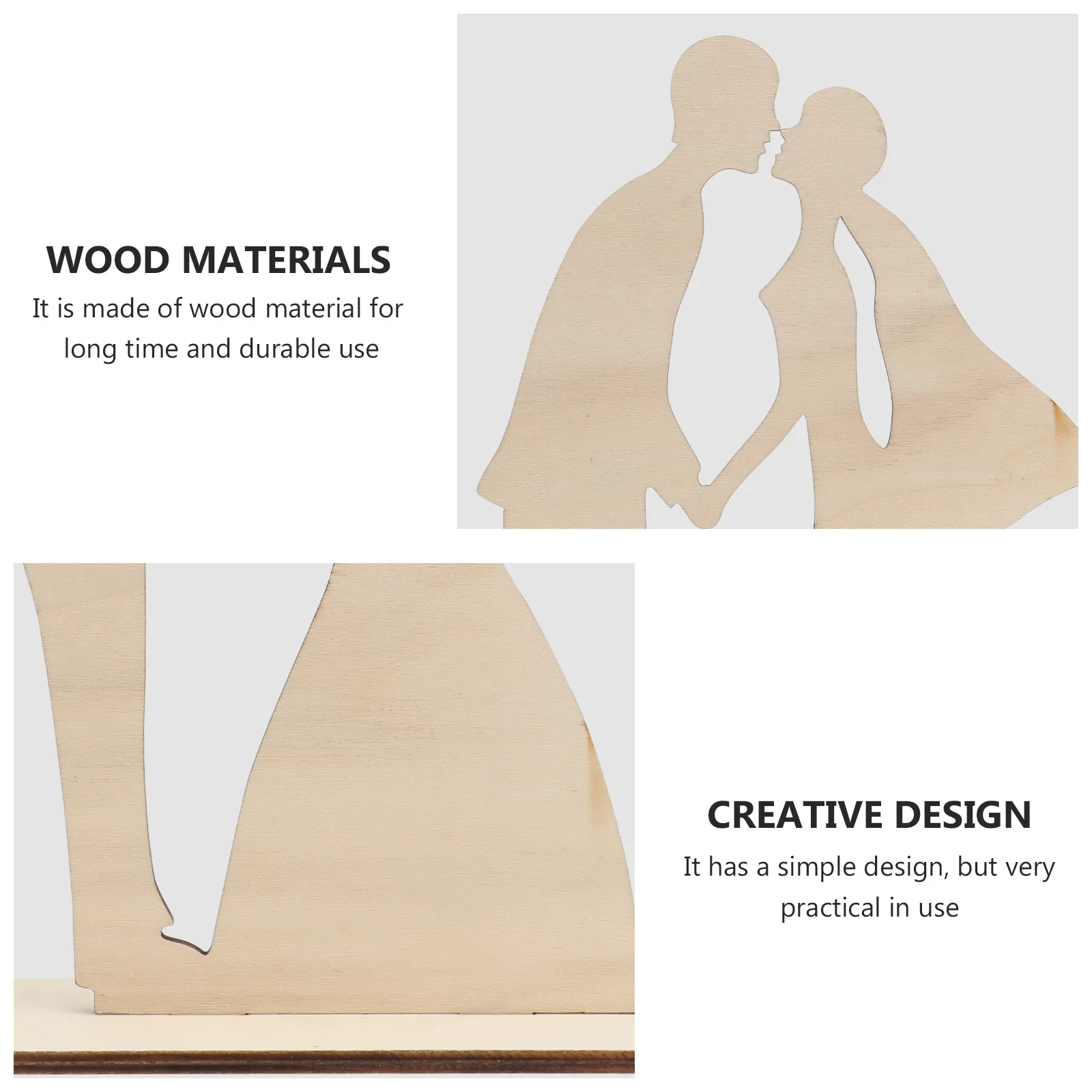 

4Pcs Decorative Couple Models Charming Visual Enjoyment Wedding Props Khaki Wooden Crafts Bride Groom Models Creative Adornments