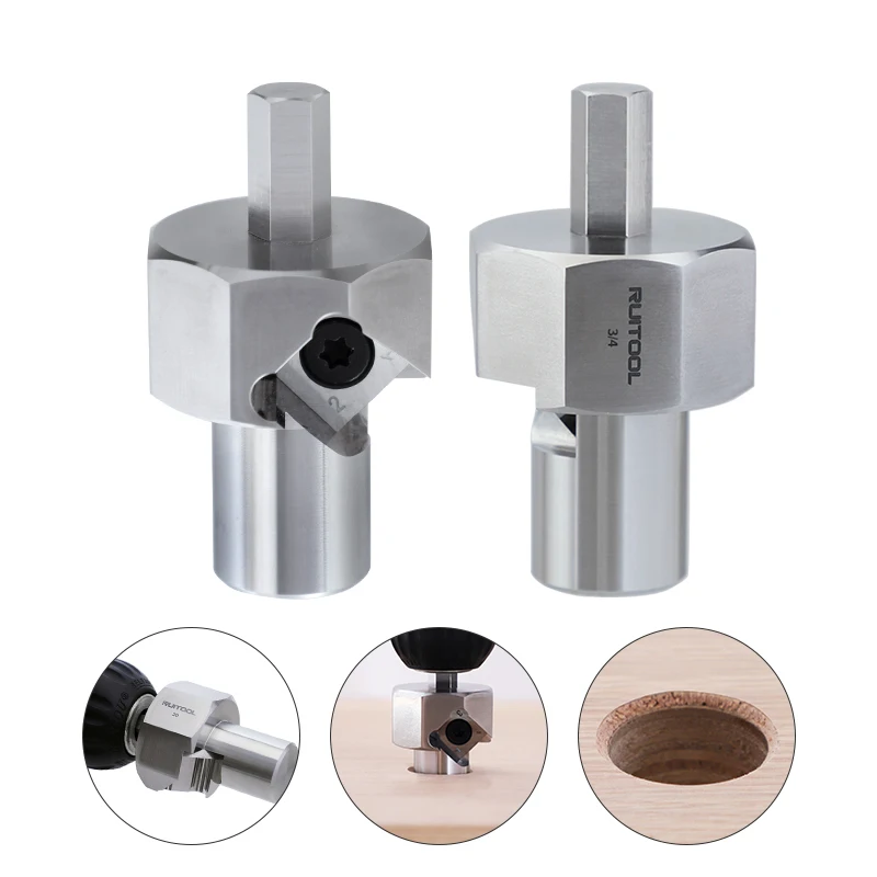 1pc Workbench Dog Hole Chamfer Reamer Tool Stainless Steel 20mm 3/4 Inch Dog Hole Shaping Trimmer Hex Shank for Electric Drill