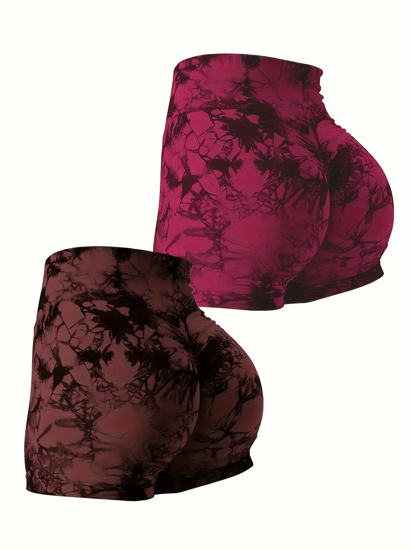2-Piece Set of High-Waisted, Scrunch Butt Lifting Tie-Dye Fitness Shorts for Women - Stretchy, Sweat-Wicking, and Breathable