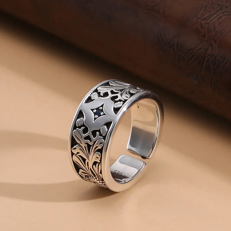 S925 sterling silver ring men's hip hoptrendy distressed retro thai silver ring index finger ring niche design