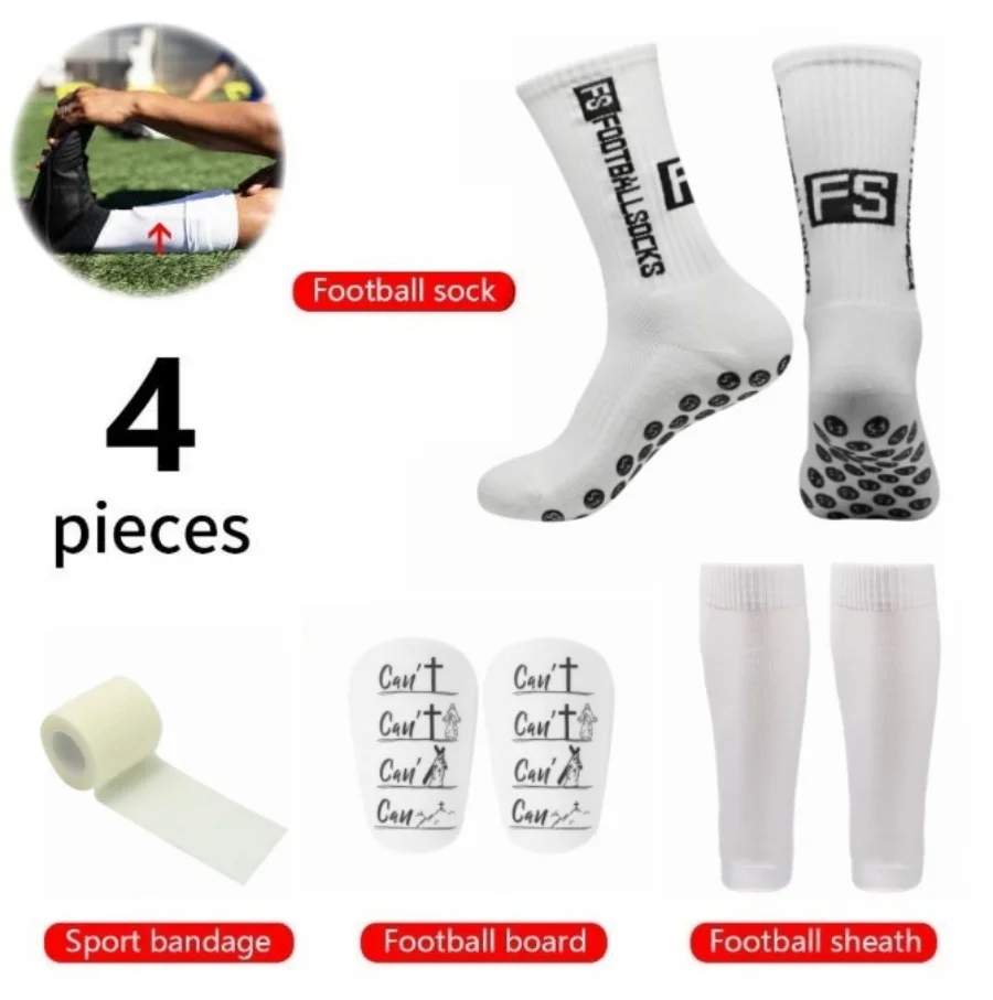  4-teiliges Fußball-Ausrüstungsset: Rutschfeste Socken, Schienbeinschoner, Sportbandage & Wadenbandagen für Männer und Frauen zum Training – Detail 3