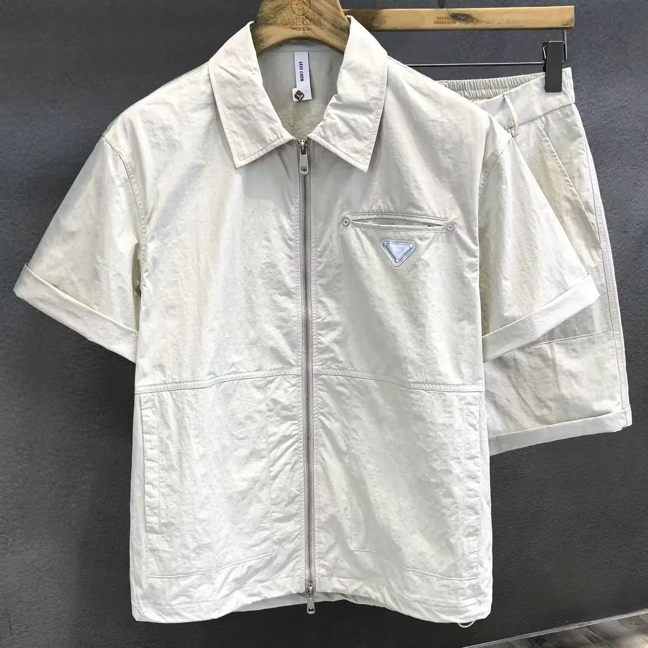 

Summer Faion Workwear ort Sve irt Set Men's Trendy Large ket f Sve irt orts Two Piece Set Youth Sle