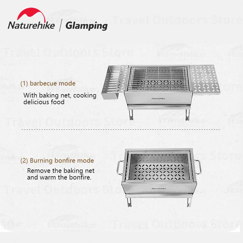 Naturehike BBQ Grill Stove Brazier Outdoor Multifunctional Fire Wood Heater Stainless Steel Charcoal Furnace Camping Bonfire