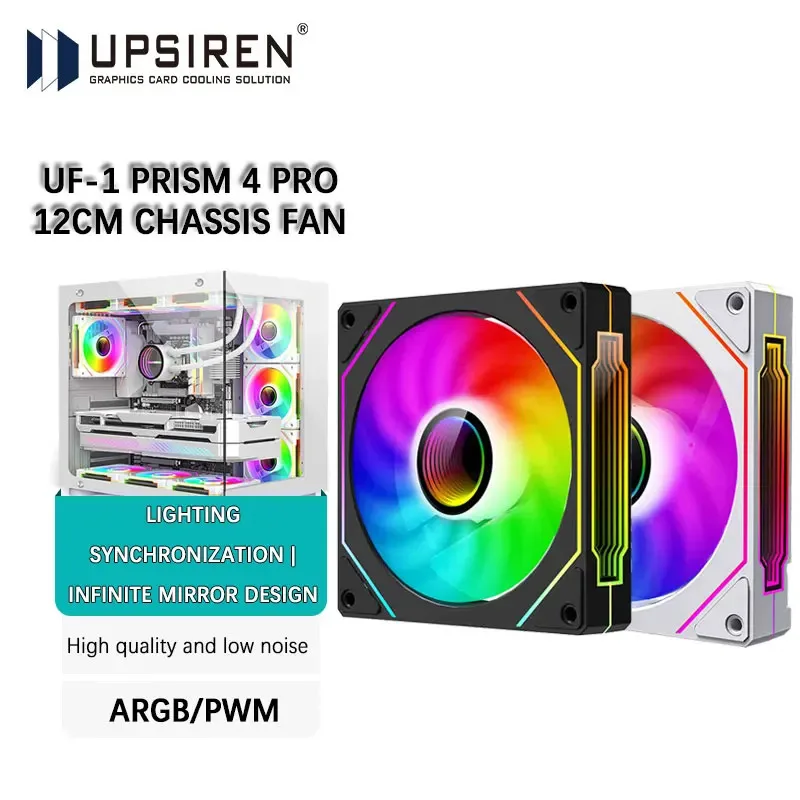 

UPSIREN UF-1 PRISM 4 PRO Вентилятор для компьютерного корпуса 12 см ARGB 4-контактный ШИМ Тихий охлаждающий вентилятор 12 В Большой объем воздуха 45 куб. футов/600-1500 об/мин